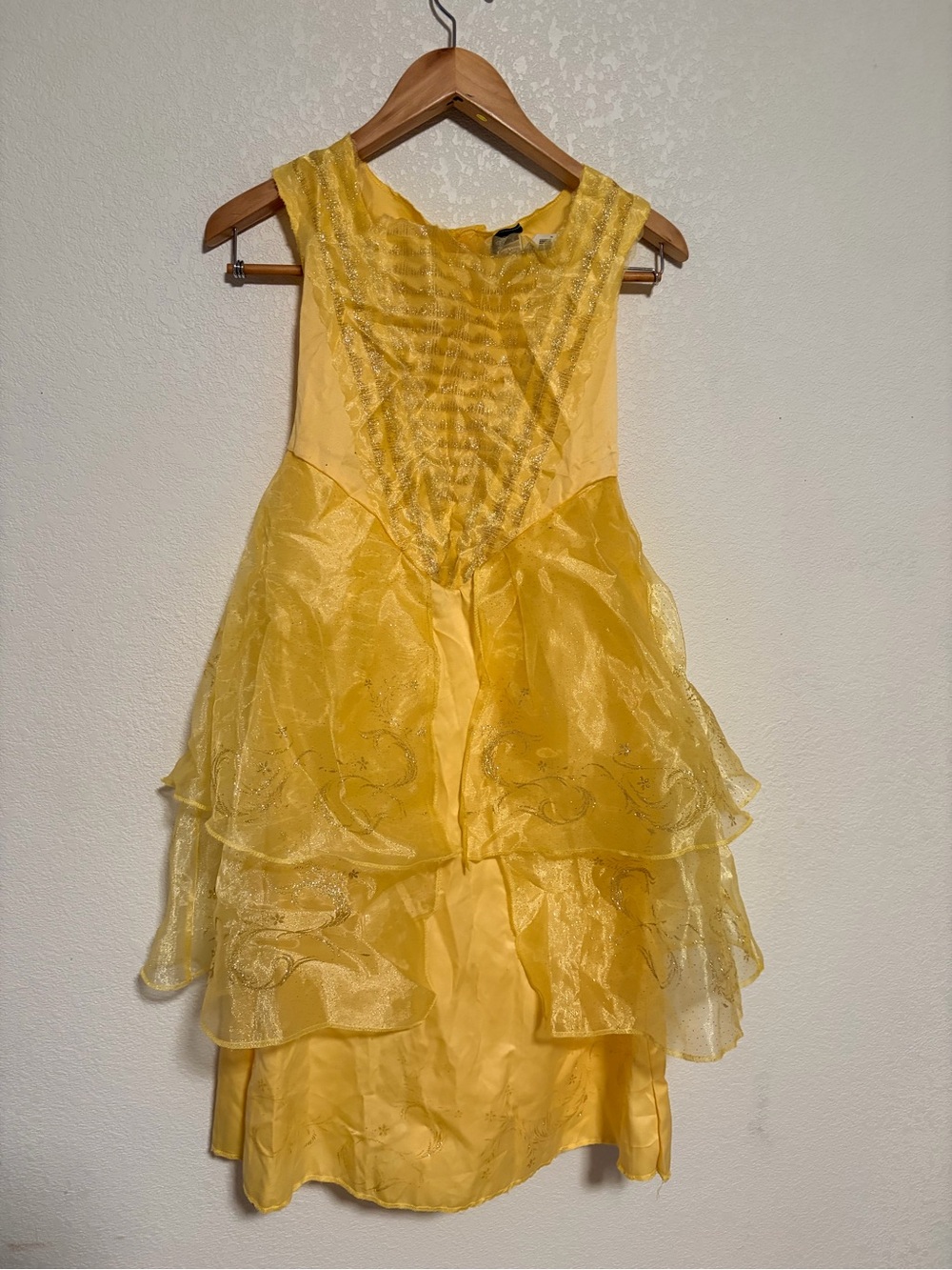 Disney Belle Princess Dress Costume Yellow Sparkle Ruffles
